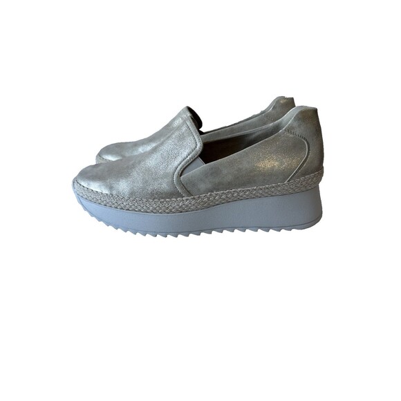 Paul Green Candice Metallic Silver Leather Platform Slip-On Sneakers Women Sz 9 - Picture 2 of 15